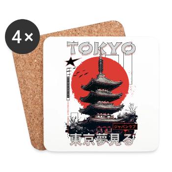 Tokio Japan Pagode Stadt Skyline Sonne Berg - Untersetzer (4er-Set) - Weiß - Vorne