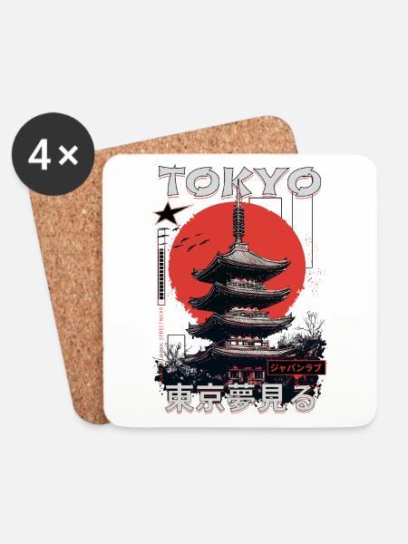Tokio Japan Pagode Stadt Skyline Sonne Berg - Untersetzer (4er-Set) - Weiß