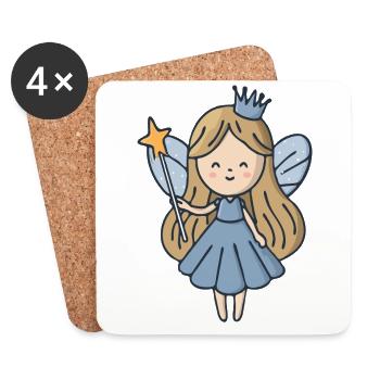 Cute Fairy Princess with Wand, Magical Girl Design - Coasters (set of 4) - white - Front