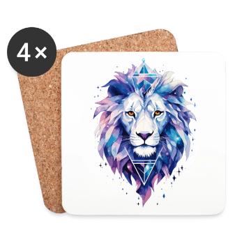 Lion, Tête de lion, Galaxie cosmique, Univers, Art - Dessous de verre (lot de 4) - blanc - Devant
