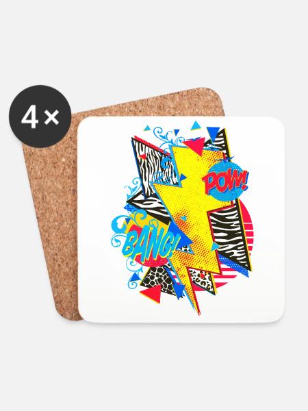 Blitz (Pop Art, Comic) - Untersetzer (4er-Set) - Weiß