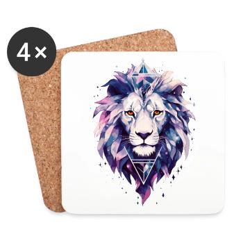 Lion, Tête de lion, Galaxie cosmique, Univers, Art - Dessous de verre (lot de 4) - blanc - Devant