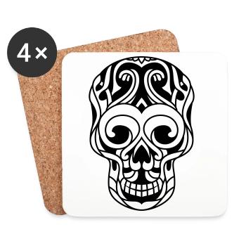 crâne décoré tribal - Dessous de verre (lot de 4) - blanc - Devant