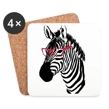 Zebra mit Brille - Untersetzer (4er-Set) - Weiß - Vorne