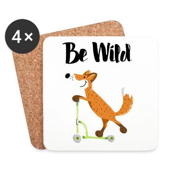 Be Wild Fuchs mit seinem Roller - Kinder - Lustig - Untersetzer (4er-Set) - Weiß - Vorne