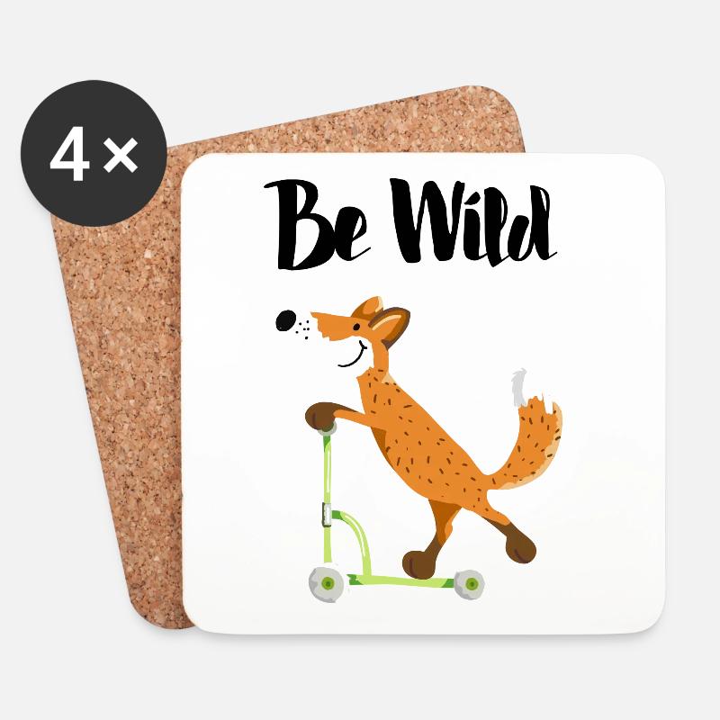 Be Wild Fuchs mit seinem Roller - Kinder - Lustig - Untersetzer (4er-Set) - Weiß