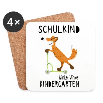 Schulkind und winke Kindergarten - Einschulung - Untersetzer (4er-Set) - Weiß - Vorne