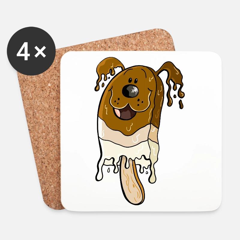Hund am Stiel - Eis am Stiel - Eiscreme - Untersetzer (4er-Set) - Weiß