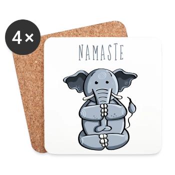 Namaste Yoga Elephant - Meditation - Fun - Comic - Coasters (set of 4) - white - Front