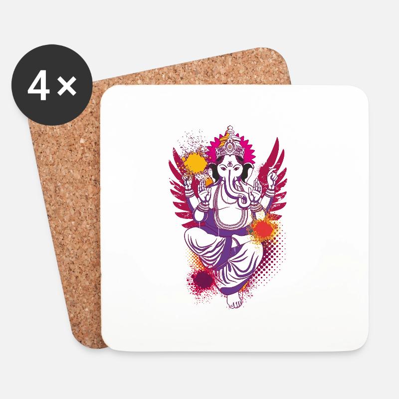 Ganesha farbenfroh dein Glücksgott - Untersetzer (4er-Set) - Weiß