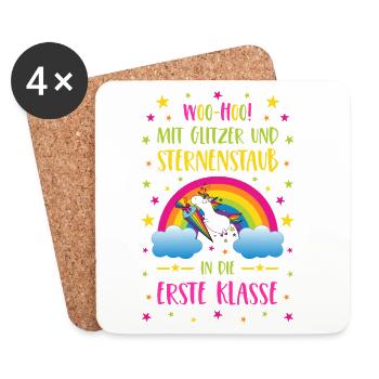 Einhorn Glitzer und Sternenstaub in Erste Klasse - Untersetzer (4er-Set) - Weiß - Vorne
