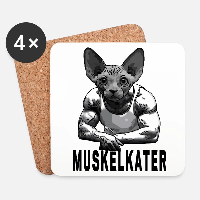 Muskelkater Katze - Untersetzer (4er-Set) - Weiß