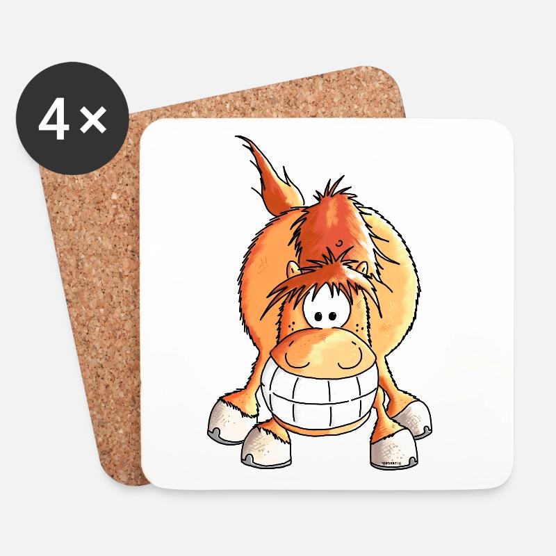 Grinsepferd - Pferd - Pony - Untersetzer (4er-Set) - Weiß