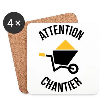 Attention Chantier - Dessous de verre (lot de 4) - blanc - Devant