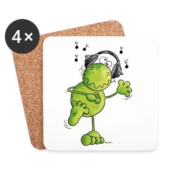 Frosch mit Kopfhörer - Untersetzer (4er-Set) - Weiß - Vorne