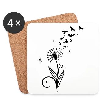 Löwenzahn, Vögel, dandelion, birds - Dessous de verre (lot de 4) - blanc - Devant