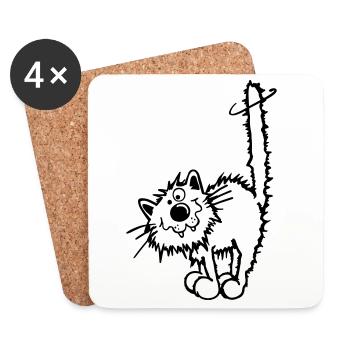 Drôle Chat - Dessous de verre (lot de 4) - blanc - Devant