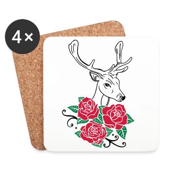 Deer Deer Antlers Roses Octobre-Fest - Dessous de verre (lot de 4) - blanc - Devant