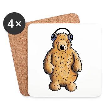 Lustiger Musik Bär - Teddy - Kopfhörer - Fun - Untersetzer (4er-Set) - Weiß - Vorne