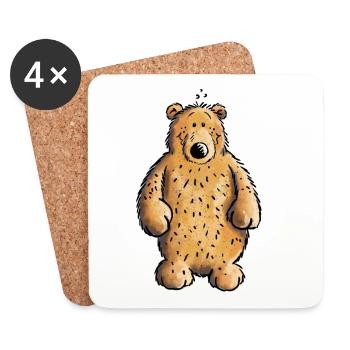 Dicker Braunbär - Bär - Teddy - Comic - Untersetzer (4er-Set) - Weiß - Vorne