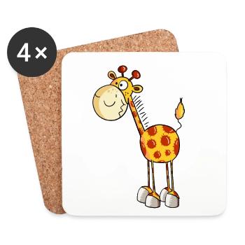 Funny Giraffe - Giraffes - Cartoon - Animal - Coasters (set of 4) - white - Front
