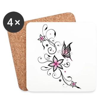 Filigree ornament with butterfly and flowers. - Coasters (set of 4) - white - Front
