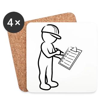 Male with helmet and checklist at construction site - Coasters (set of 4) - white - Front