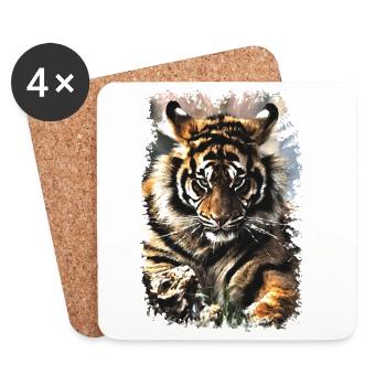 Tigre - Dessous de verre (lot de 4) - blanc - Devant