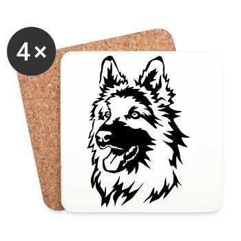 Tête de berger allemand - Dessous de verre (lot de 4) - blanc - Devant