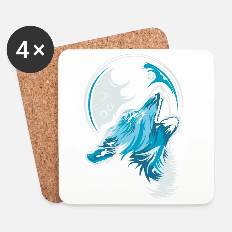 blauer Wolf Mond jaulen Illustration Waldtiere - Untersetzer (4er-Set) - Weiß
