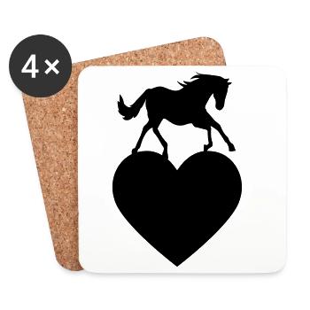 Cheval avec coeur - Dessous de verre (lot de 4) - blanc - Devant