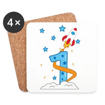 1. Anniversaire bébé enfant fusée - Dessous de verre (lot de 4) - blanc - Devant
