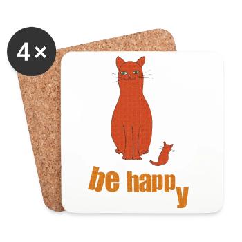 cat be happy - Coasters (set of 4) - white - Front