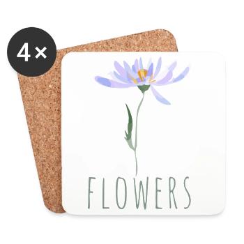 Minimalist Blue Wildflowers Illustration - Coasters (set of 4) - white - Front