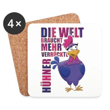 Die Welt braucht mehr verrückte Hühner - Untersetzer (4er-Set) - Weiß - Vorne