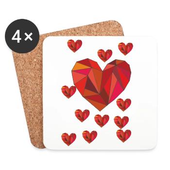 Geometric heart pattern in warm red - Coasters (set of 4) - white - Front