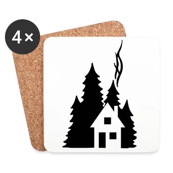 Waldhaus Tannen Silhouette - Cozy Nature Design - Untersetzer (4er-Set) - Weiß - Vorne