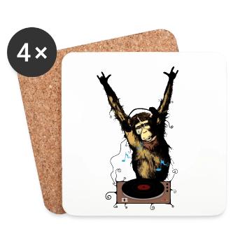 Singe humoristique avec équipement DJ - Dessous de verre (lot de 4) - blanc - Devant