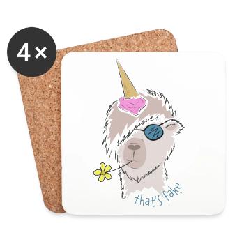 Alpaka / Lama - Unikorn? That's fake! - Untersetzer (4er-Set) - Weiß - Vorne
