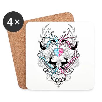Deer Antler Edelweiss and Heart - Coasters (set of 4) - white - Front