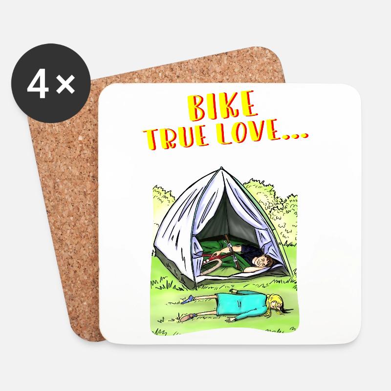 Camping True Love à vélo - Dessous de verre (lot de 4) - blanc