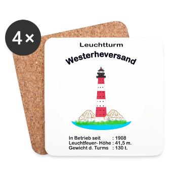 Westerheversand Leuchtturm Motiv, handgezeichnet - Untersetzer (4er-Set) - Weiß - Vorne