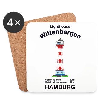 Hamburg Leuchtturm Wittenbergen, Handzeichnung - Untersetzer (4er-Set) - Weiß - Vorne