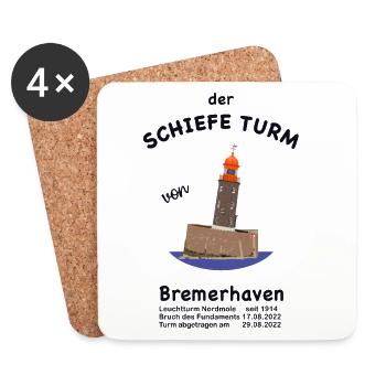 Der schiefe Turm Bremerhaven, Leuchtturm Zeichnung - Untersetzer (4er-Set) - Weiß - Vorne