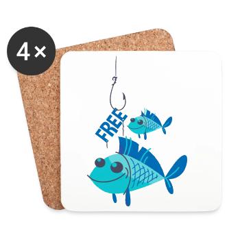 Poissons bleus en liberté - Dessous de verre (lot de 4) - blanc - Devant