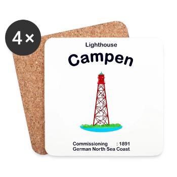 Leuchtturm Campen Nordsee Deutschland, Zeichnung - Untersetzer (4er-Set) - Weiß - Vorne