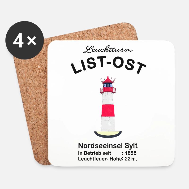 Leuchtturm List - Ost auf Sylt, Zeichnung - Untersetzer (4er-Set) - Weiß