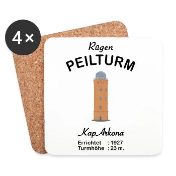 Insel Rügen, Peilturm Kap Arkona, Wahrzeichen - Untersetzer (4er-Set) - Weiß - Vorne