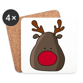 Deer with red nose Christmas design - Coasters (set of 4) - white - Front