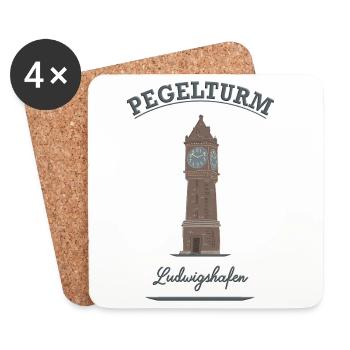 Pegelturm Ludwigshafen - Untersetzer (4er-Set) - Weiß - Vorne